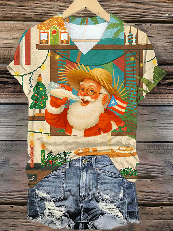 Puerto Rico Christmas Santa Printed T-shirts