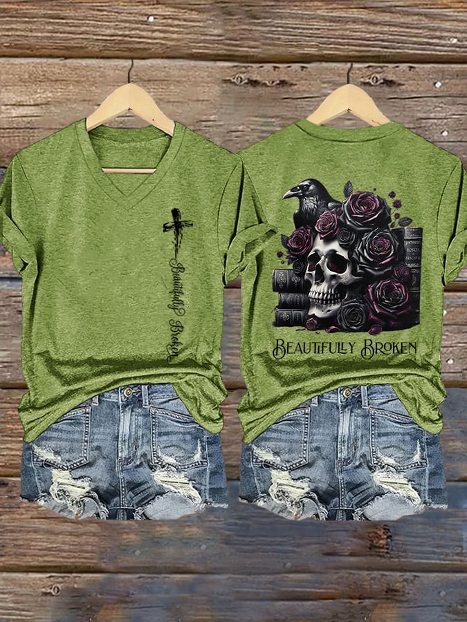 Jelly Roll Beautifully Broken Tour Music Print V-Neck T-Shirt