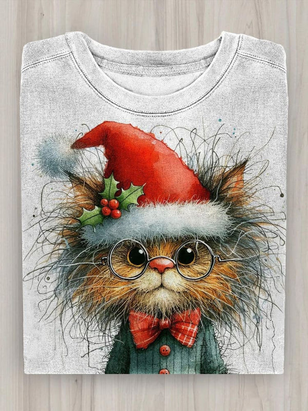 Christmas Cat Art Print Casual Sweatshirt