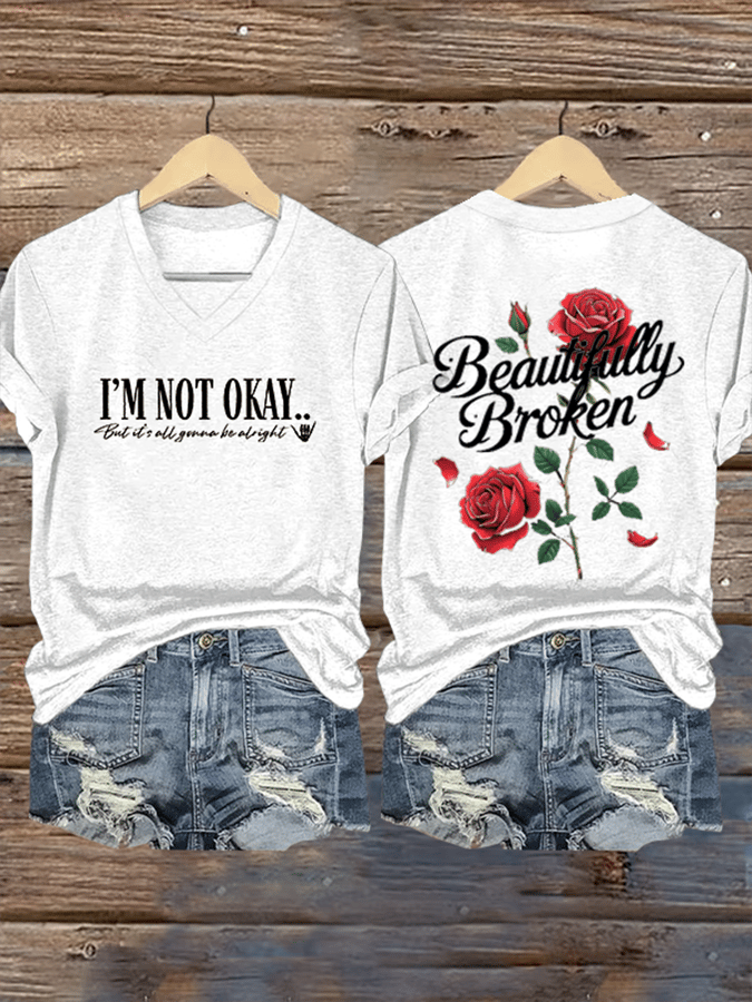 Jelly Roll Beautifully Broken Tour Music Print V-Neck T-Shirt