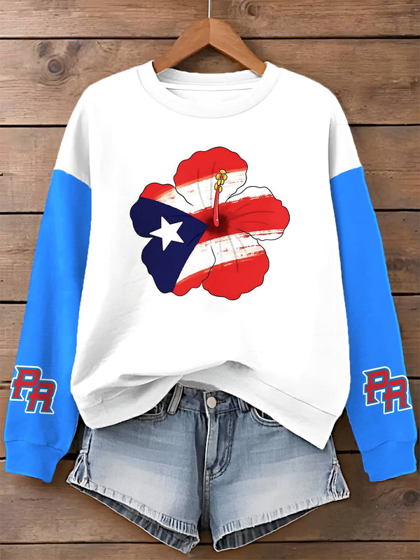 Puerto Rico Printed Long Sleeve Casual Top（01）