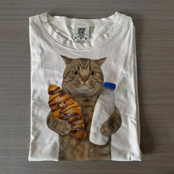 Cat Breakfast Crew Neck T-shirt