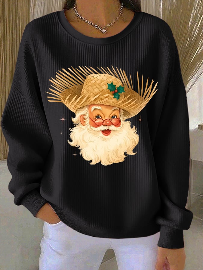 Women's Puerto Rico Christmas Print Round Neck Sweatshirt