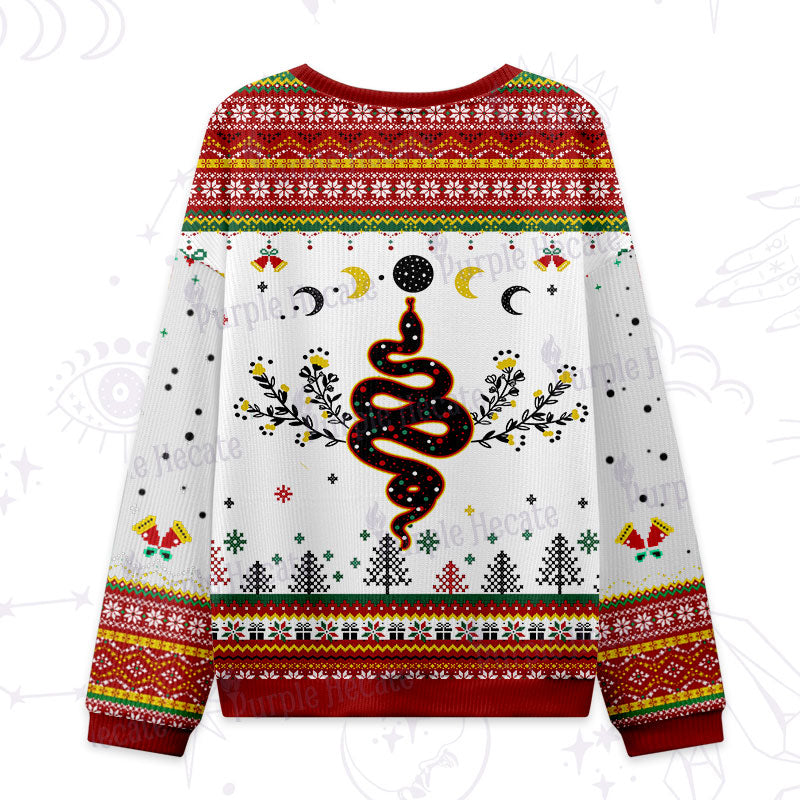 Purplehecate Snake And Moon Phase Ugly Christmas Sweatshirts