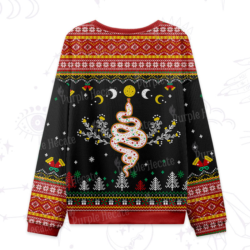 Purplehecate Snake And Moon Phase Ugly Christmas Sweatshirts