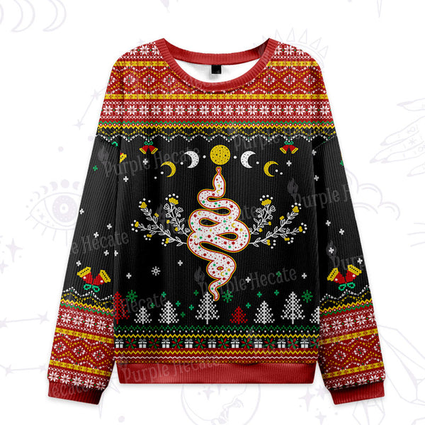 Purplehecate Snake And Moon Phase Ugly Christmas Sweatshirts