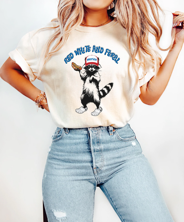 Funny 4th of July Feral Raccoon Hotdog T-shirts
