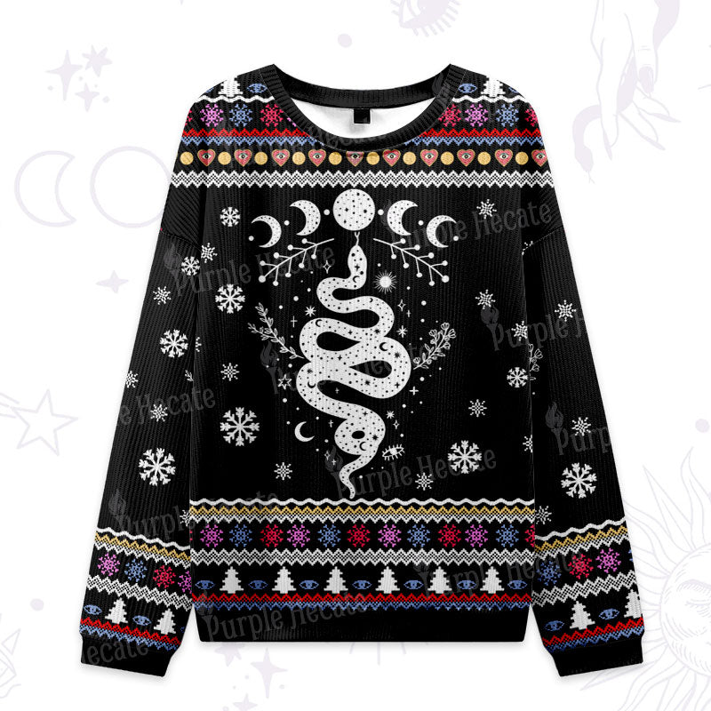 Purplehecate Snake And Moon Phase Ugly Christmas Sweatshirts