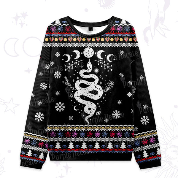 Purplehecate Snake And Moon Phase Ugly Christmas Sweatshirts