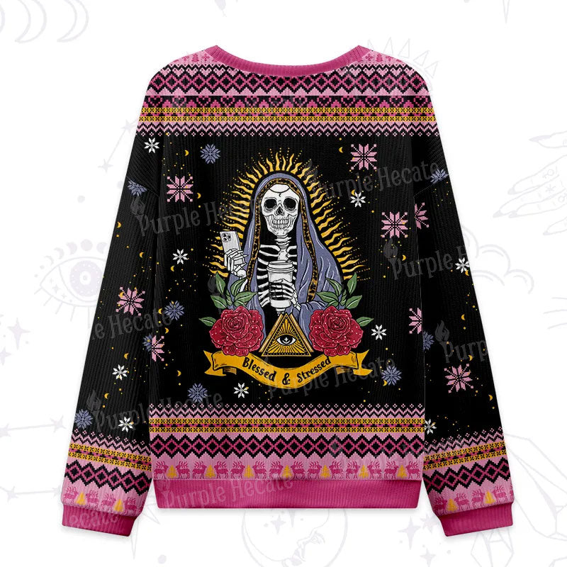Purplehecate Blessed And Stressed Ugly Christmas Sweatshirts