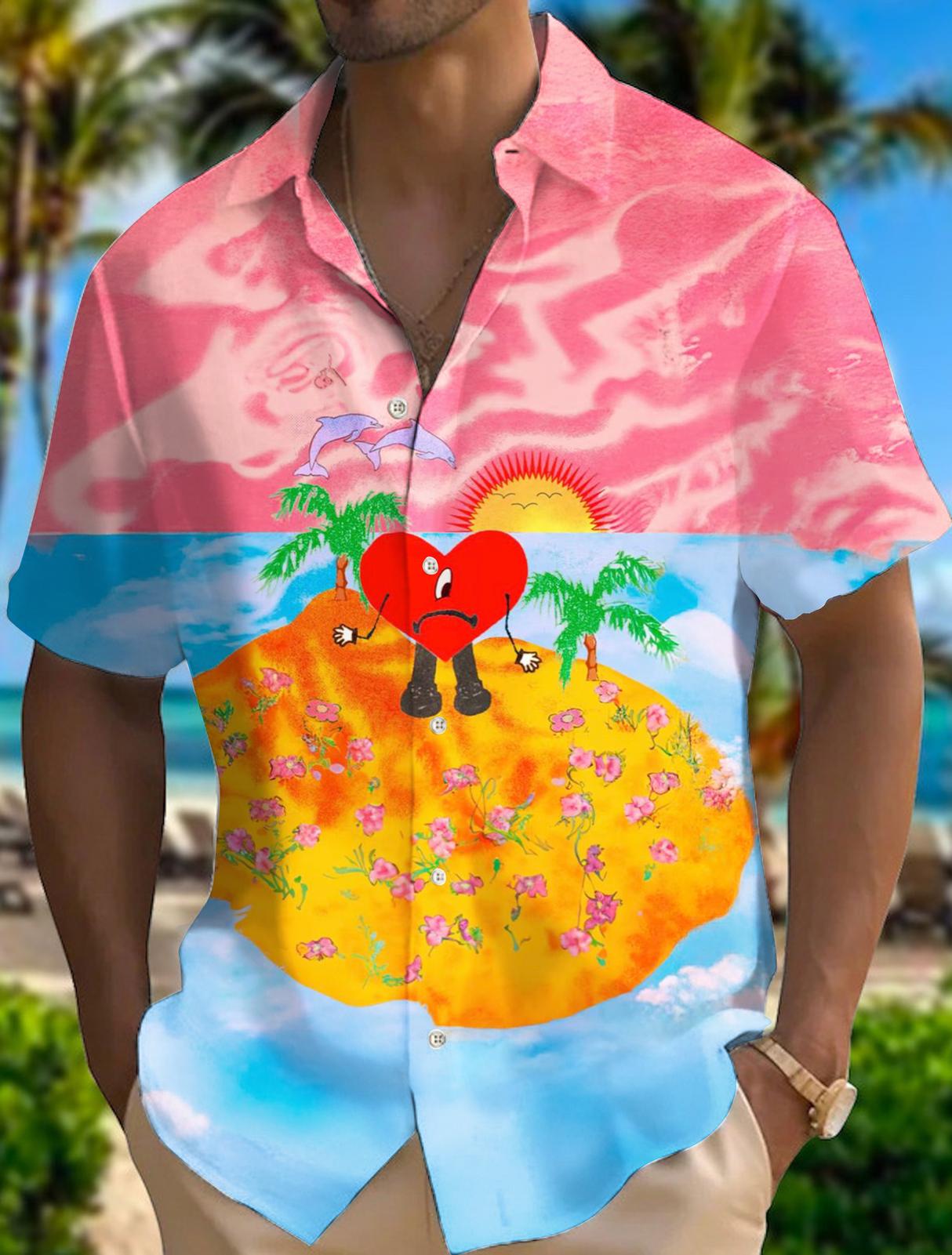 Puerto Rico Fun Print Men's Pocket Short Sleeve Shirt (Best Seller)