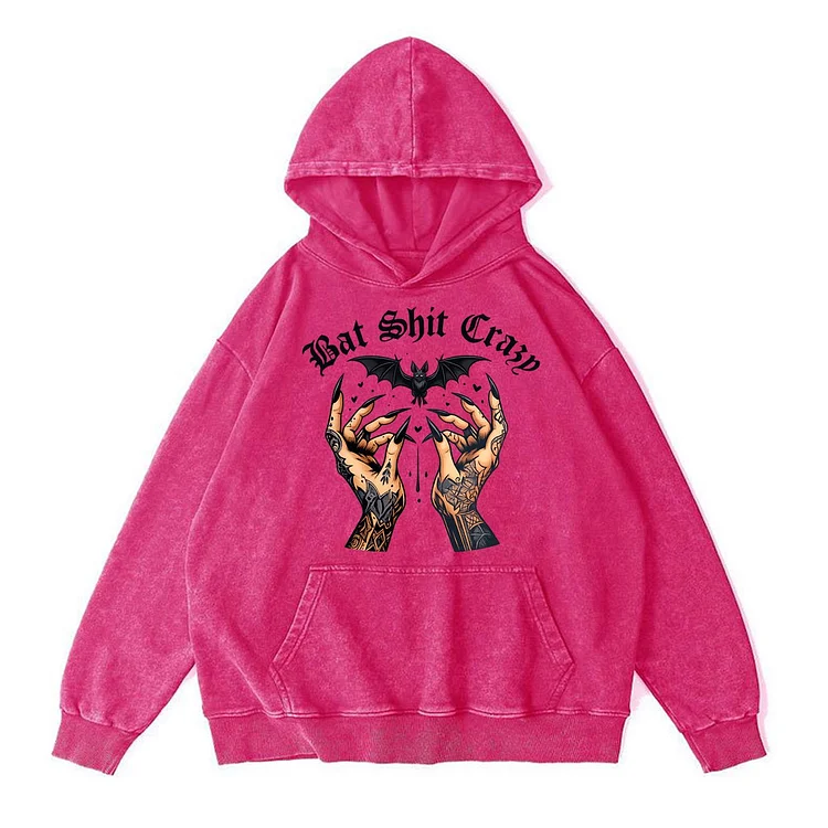 Bat Shit Crazy Pattern Washing And Aging Process 100% 300g Cotton Classic Hoodie