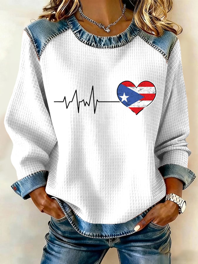Women's Puerto Rico Patchwork Casual Sweatshirt