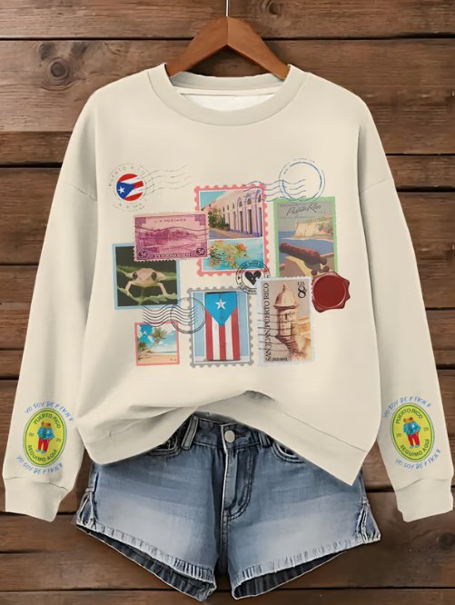 Puerto Rican Badbunny Printed Long Sleeve Casual Top