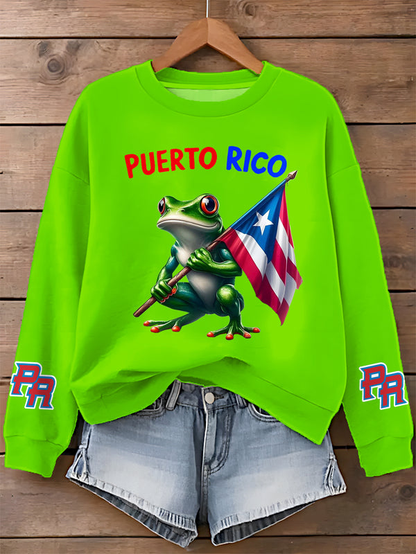Puerto Rican Print Long Sleeve Casual Top