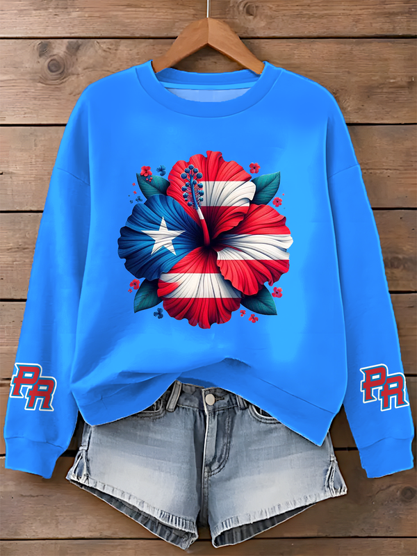 Puerto Rico Printed Long Sleeve Casual Top（14）