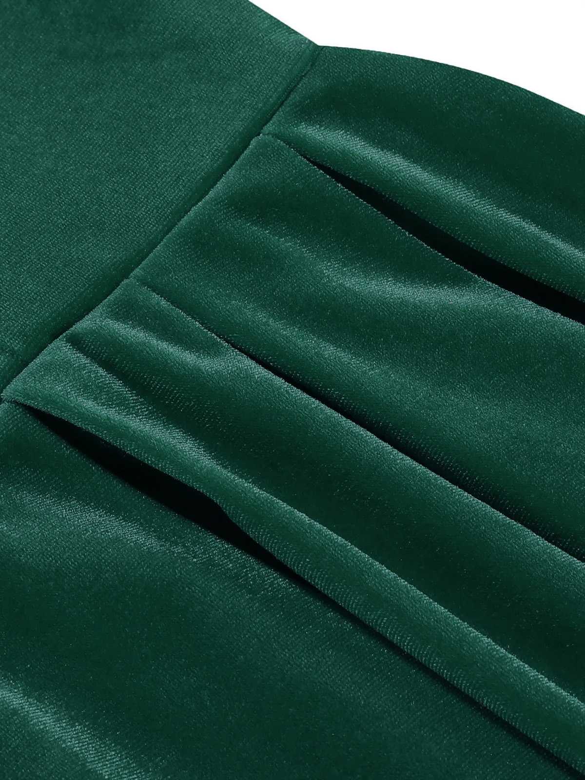 1950s Christmas Velvet Square Neck Long Sleeve Dress