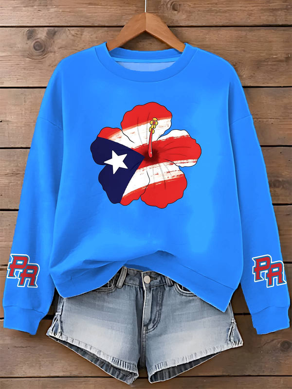 Puerto Rico Printed Long Sleeve Casual Top（02）
