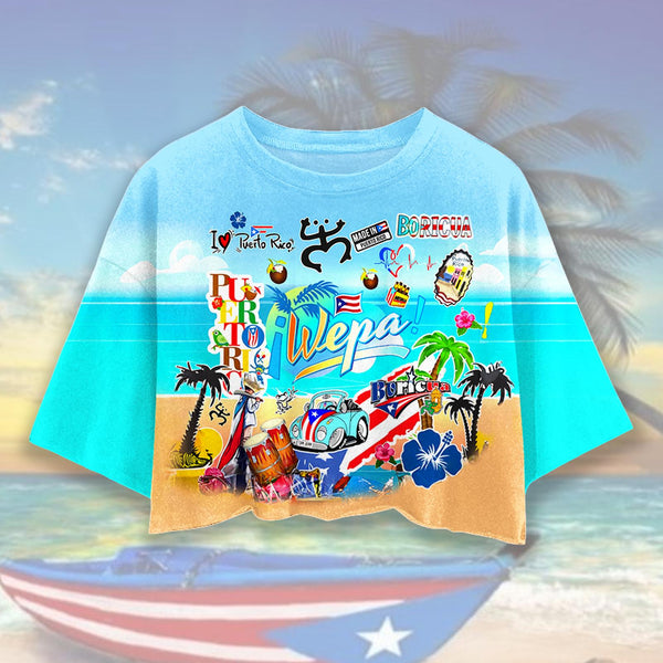 Women's Puerto Rican Print Umbilized T-shirt