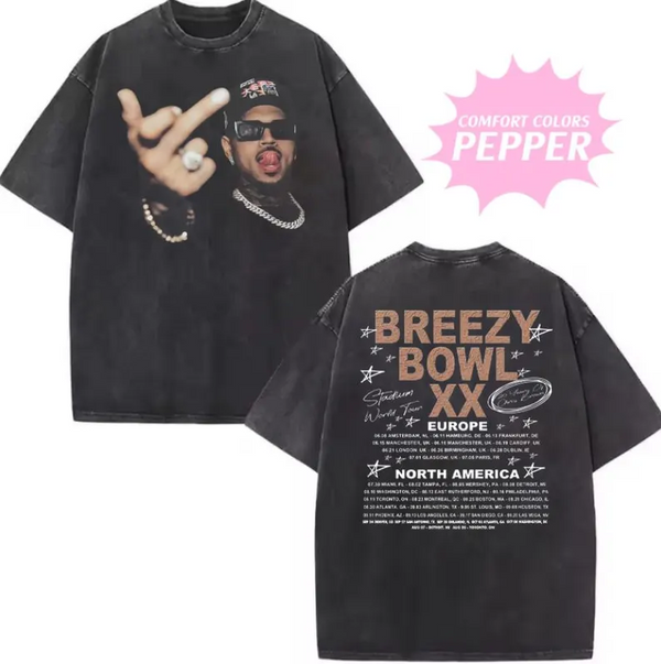 Chris Brown Middle Finger Breezy Bowl XX Tour 2 Side Comfort Colors Shirt