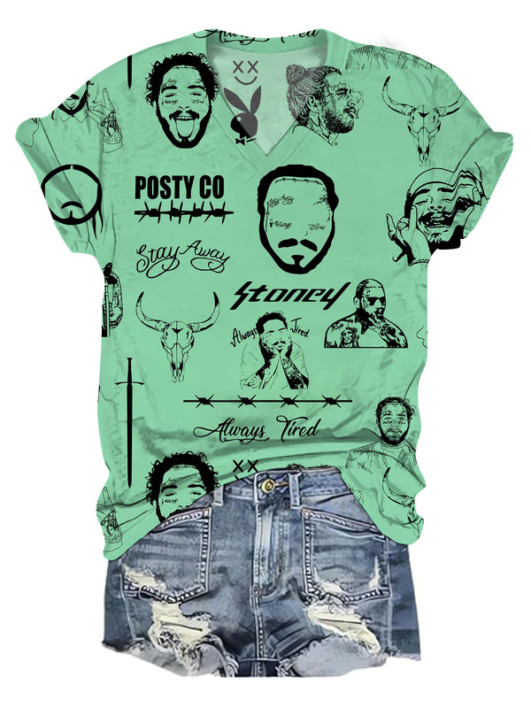 Post Malone Printed V-neck T-Shirt
