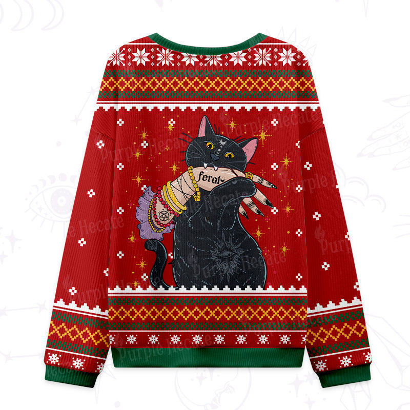 Purplehecate Feral Witch Cat Ugly Christmas Sweatshirts