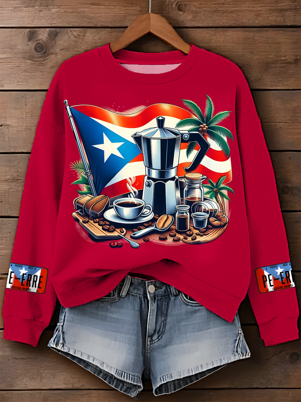 Puerto Rican Print Long Sleeve Casual Top