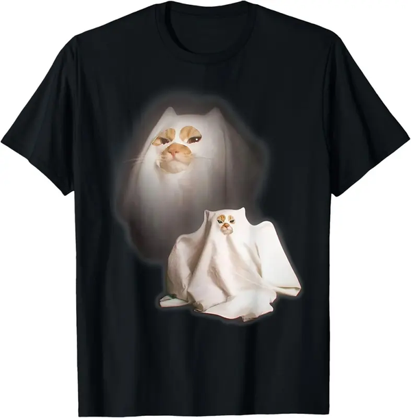 100% Cotton Tee Ghost Cat Meme Funny Halloween Men Women T-Shirt