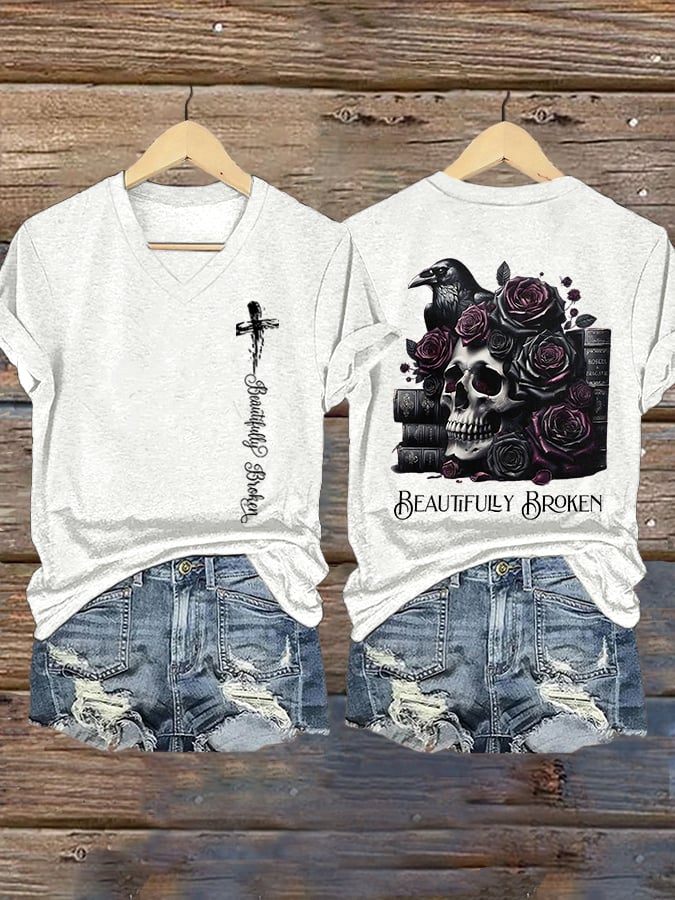 Jelly Roll Beautifully Broken Tour Music Print V-Neck T-Shirt