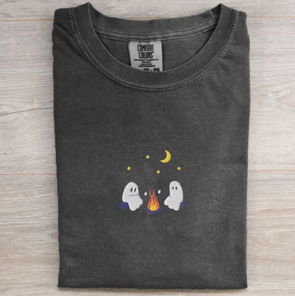 Cute Ghosts Camping Embroidered Comfort Colors T-shirt