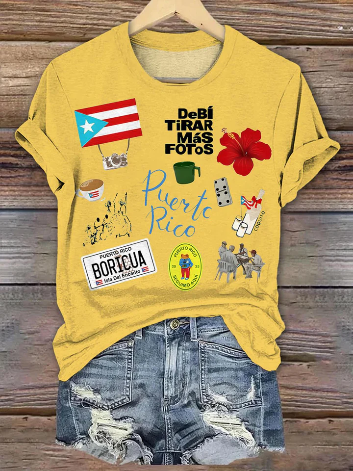 Puerto Rico Crew Neck Printed T-Shirt（Best Seller）