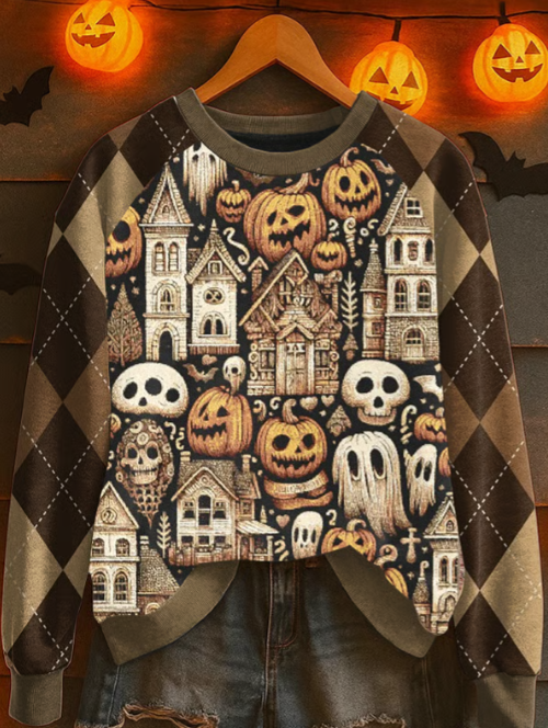 Women's Halloween graphic print crew neck sweatshirt