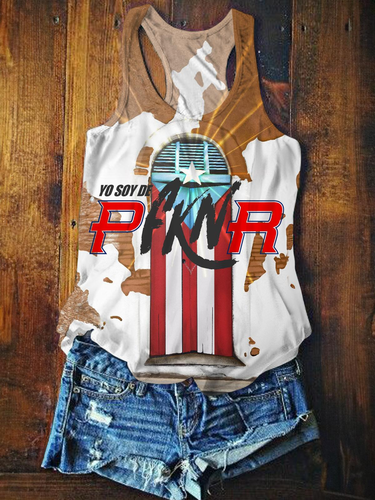 Puerto Rico Flower Plant Art Printed Casual Tank Top（Best Seller）