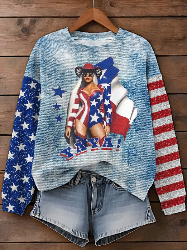 Beyoncé  Printed Long Sleeve Casual Top