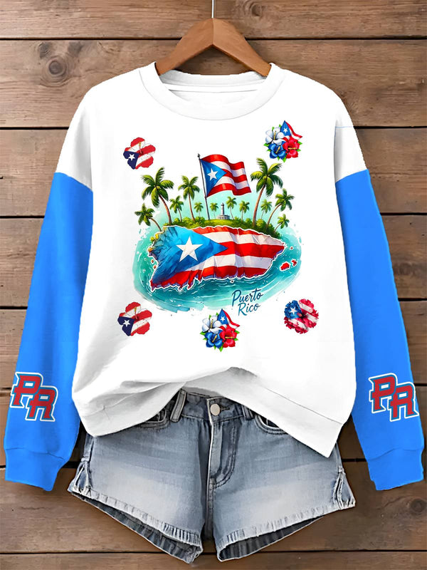 Puerto Rico Printed Long Sleeve Casual Top（04）