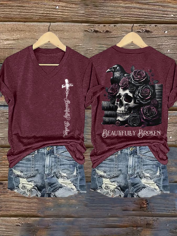Jelly Roll Beautifully Broken Tour Music Print V-Neck T-Shirt