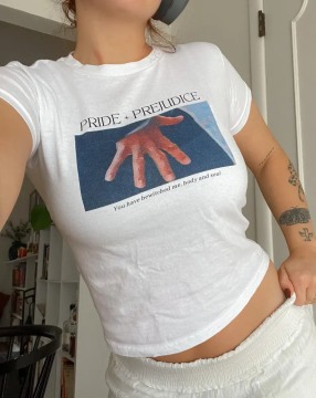 Pride and Prejudice Hand Flex Scene Y2K Baby Tee