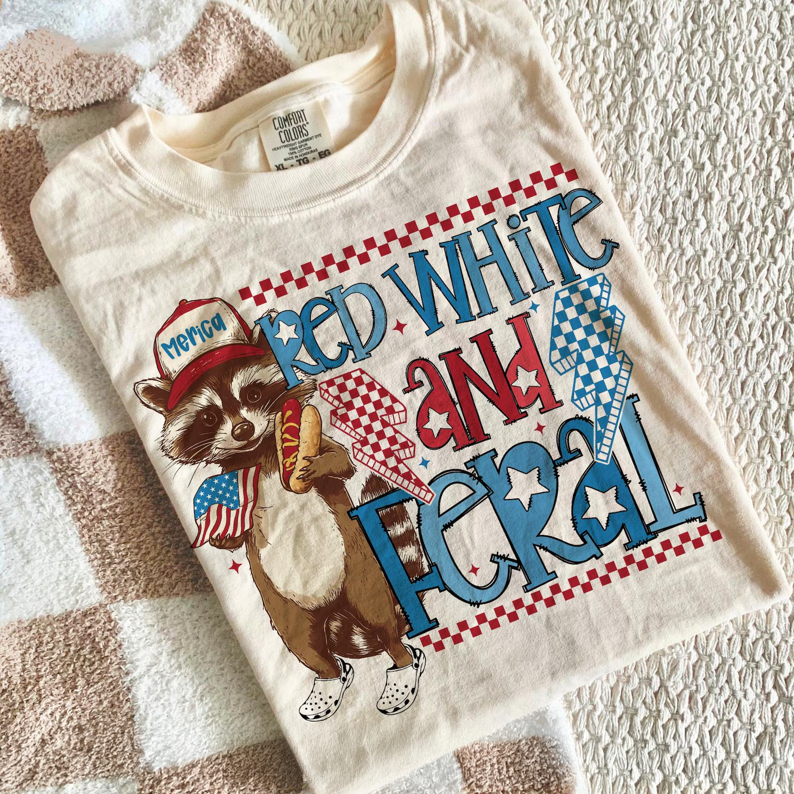 Red White And Feral Funny Raccoon Shirt