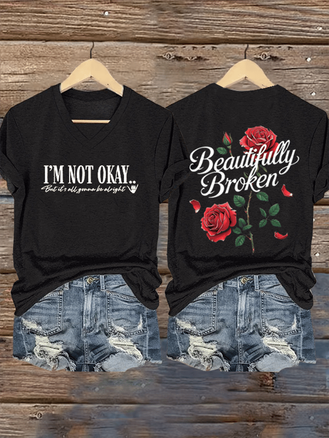Jelly Roll Beautifully Broken Tour Music Print V-Neck T-Shirt