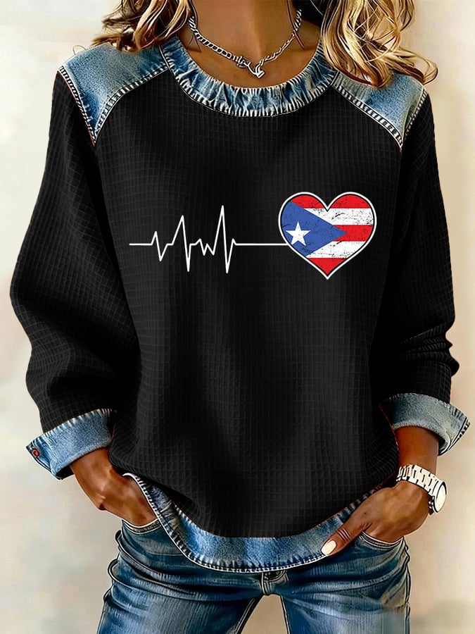 Women's Puerto Rico Patchwork Casual Sweatshirt