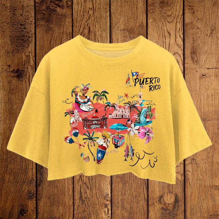 Women's Puerto Rican Printed Umbilized T-shirt（Best Seller）