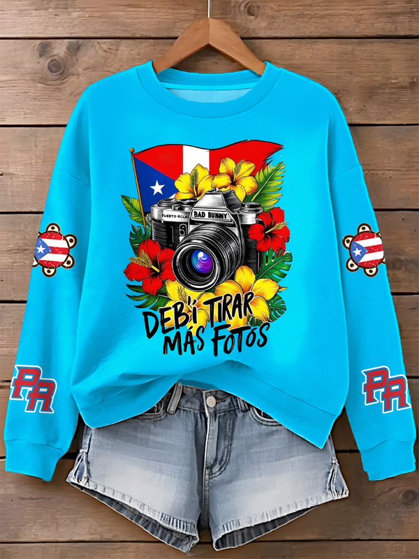 Puerto Rico Singer Boricua Printed Long Sleeve Casual Top