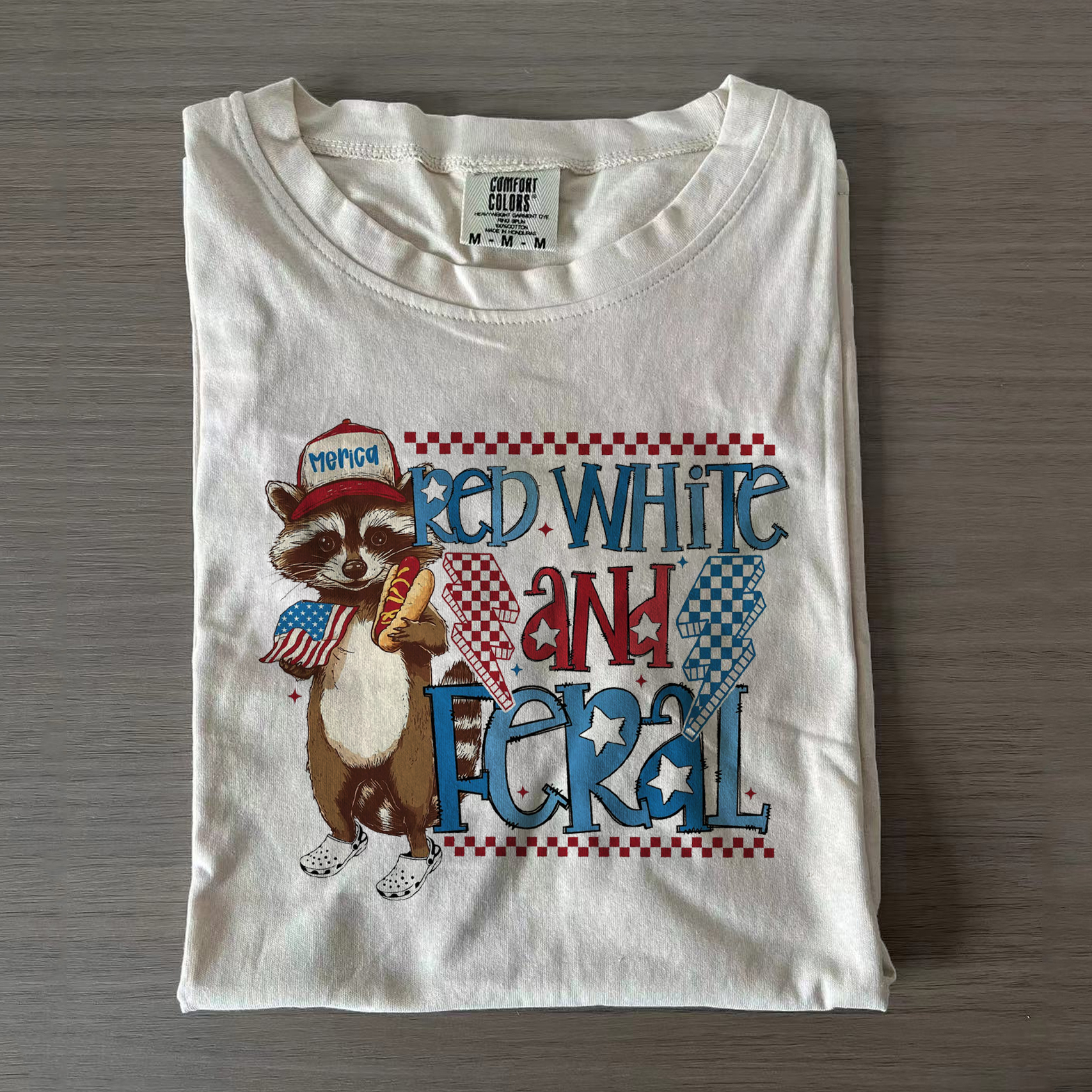 Red White And Feral Funny Raccoon Shirt