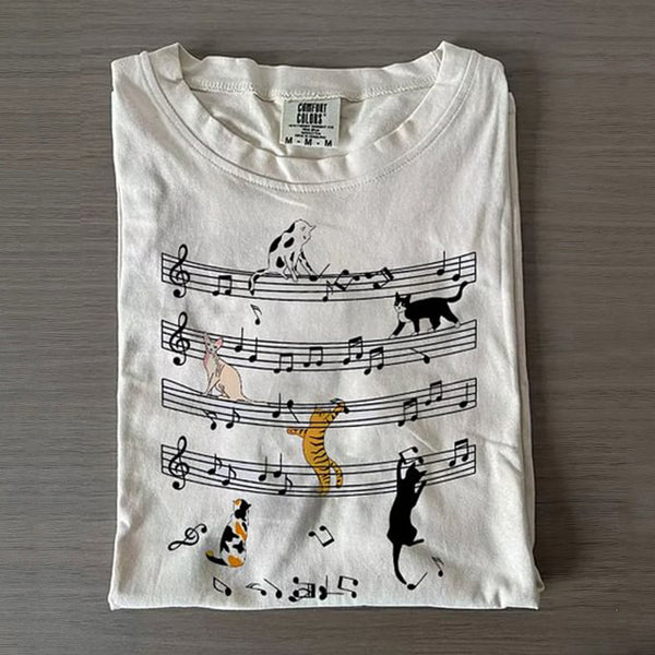 Funny Music Note Cats Art Print Casaul T-shirt