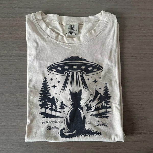 Vintage UFO Denim Cat Back T-shirt