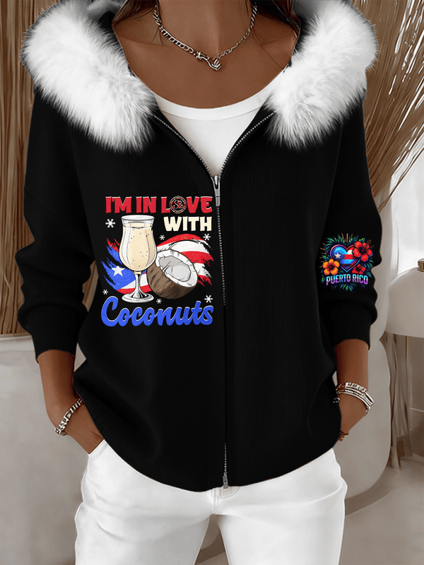 Women's Puerto Rico Fur Collar Zipper Hoodies