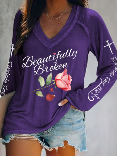 Jelly Roll Beautifully Broken Tour Music Print V-Neck T-Shirt