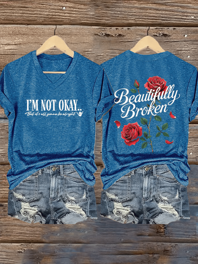 Jelly Roll Beautifully Broken Tour Music Print V-Neck T-Shirt