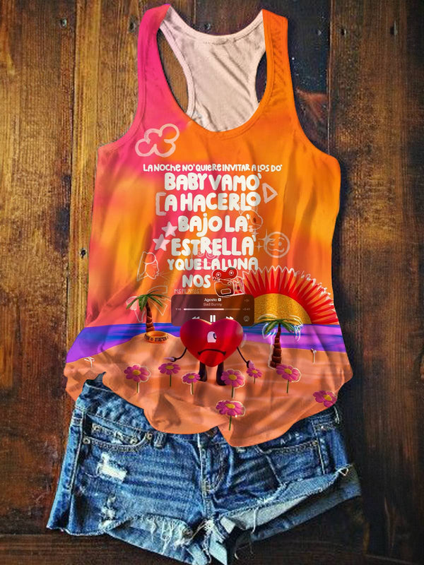 BadBunny Creative Print Casual Tank Top