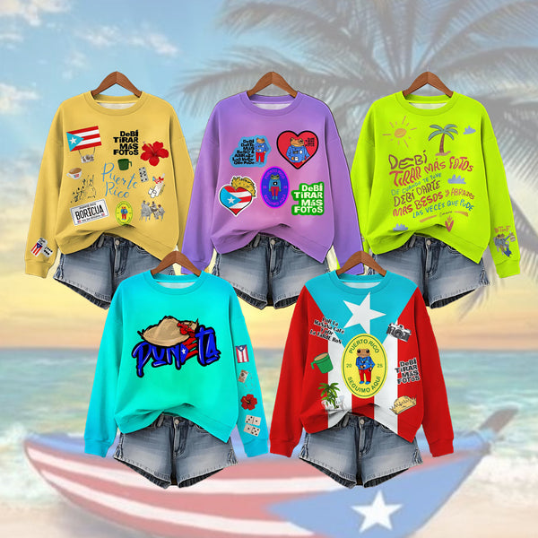 Puerto Rico Printed Long Sleeve Casual Top（Best Seller）